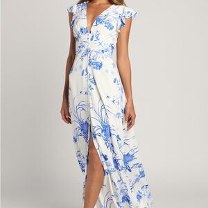 Lulus Botanical Bliss White Floral Print Flutter Sleeve Maxi Dress